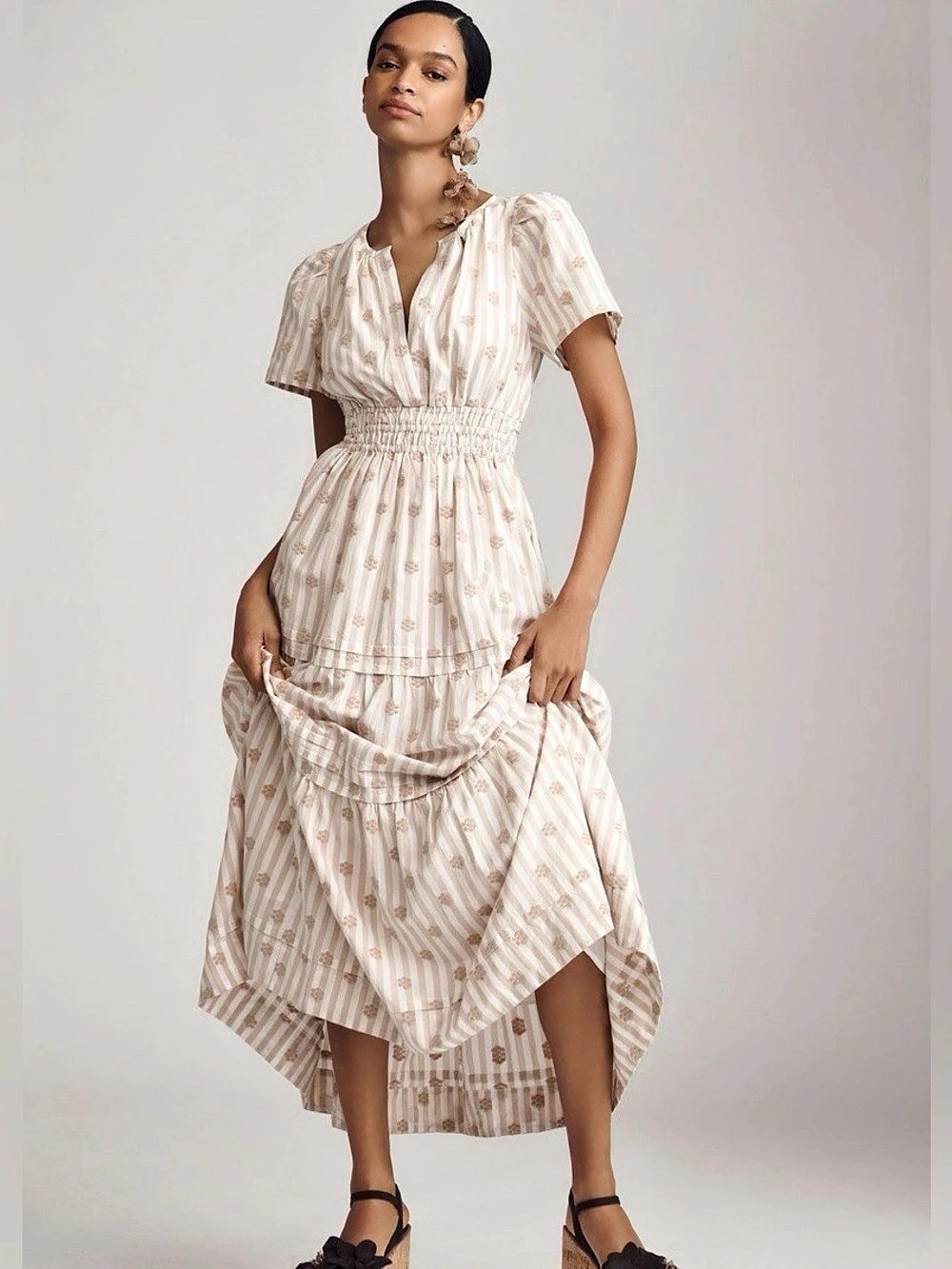 Anthropologie The Somerset Embroidered Maxi Dress Pink & White